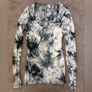 BKE Black & Gray Tie-Dye Long Sleeve Tee | Lightweight | Size S
